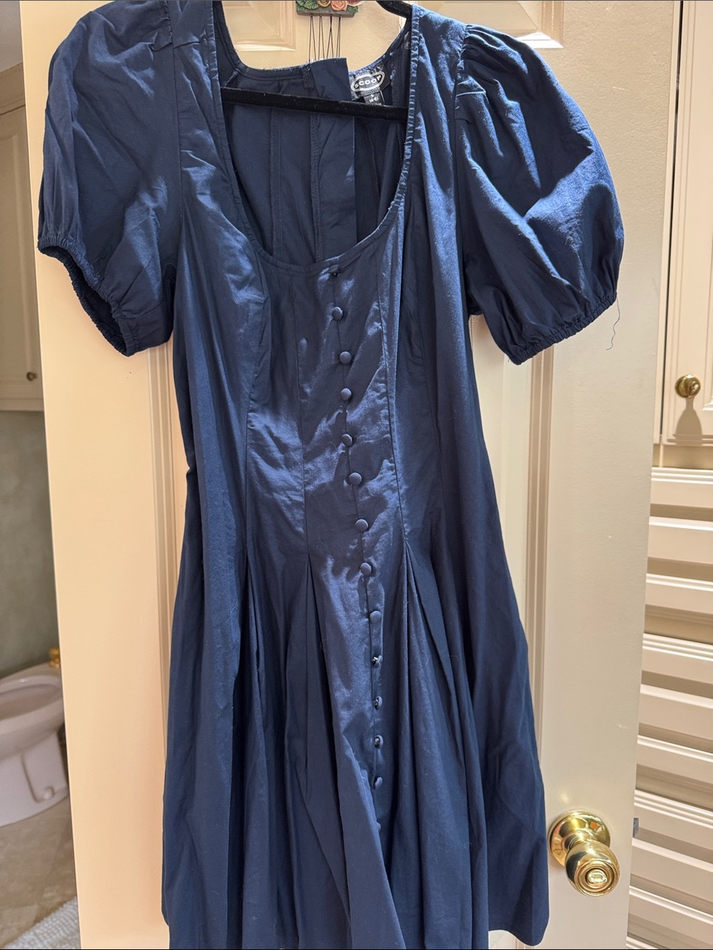 Women’s Navy Midi Dress with Button Front